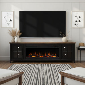 English Elm Ithaca 83 Inch Electric Fireplace Tv Stand Coastal Farmhouse Knotty Alder Console Black B108P427304