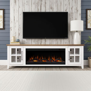 English Elm Ithaca 83 Inch Electric Fireplace Tv Stand Coastal Farmhouse Knotty Alder Console White B108P427305