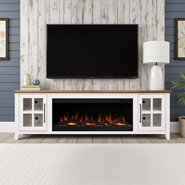 English Elm Ithaca 83 Inch Electric Fireplace Tv Stand Coastal Farmhouse Knotty Alder Console White B108P427305