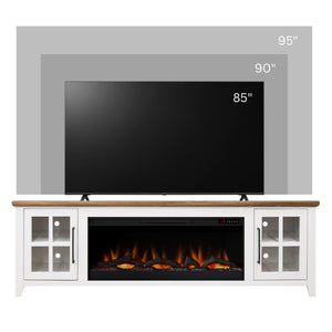 English Elm Ithaca 83 Inch Electric Fireplace Tv Stand Coastal Farmhouse Knotty Alder Console White B108P427305