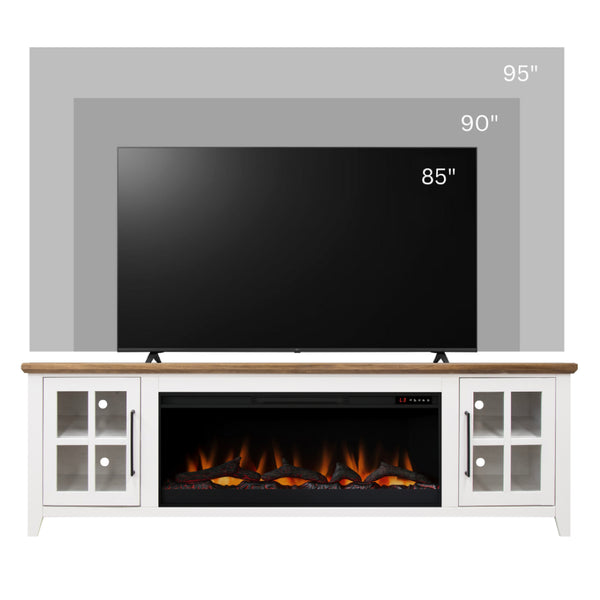 English Elm Ithaca 83 Inch Electric Fireplace Tv Stand Coastal Farmhouse Knotty Alder Console White B108P427305
