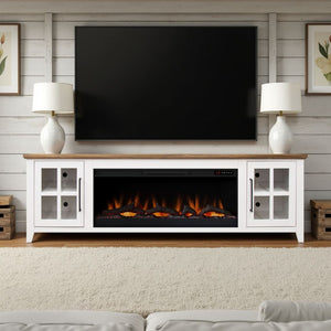 English Elm Ithaca 83 Inch Electric Fireplace Tv Stand Coastal Farmhouse Knotty Alder Console White B108P427305