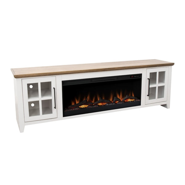 English Elm Ithaca 83 Inch Electric Fireplace Tv Stand Coastal Farmhouse Knotty Alder Console White B108P427305