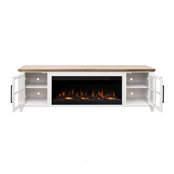 English Elm Ithaca 83 Inch Electric Fireplace Tv Stand Coastal Farmhouse Knotty Alder Console White B108P427305