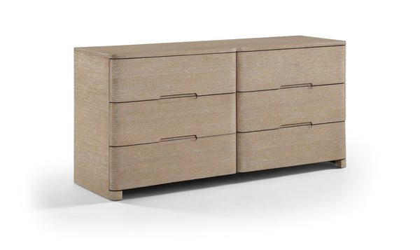 Meridian Furniture Caswell Art Deco Oak Veneer Six Drawer Dresser with Curved Fronts and Soft Close Drawers Natural B1203-D