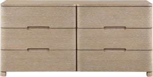 Meridian Furniture Caswell Art Deco Oak Veneer Six Drawer Dresser with Curved Fronts and Soft Close Drawers Natural B1203-D