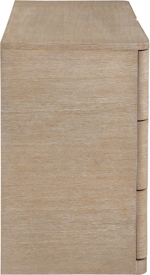 Meridian Furniture Caswell Art Deco Oak Veneer Six Drawer Dresser with Curved Fronts and Soft Close Drawers Natural B1203-D