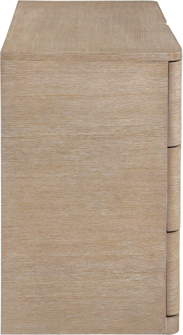 Meridian Furniture Caswell Art Deco Oak Veneer Six Drawer Dresser with Curved Fronts and Soft Close Drawers Natural B1203-D