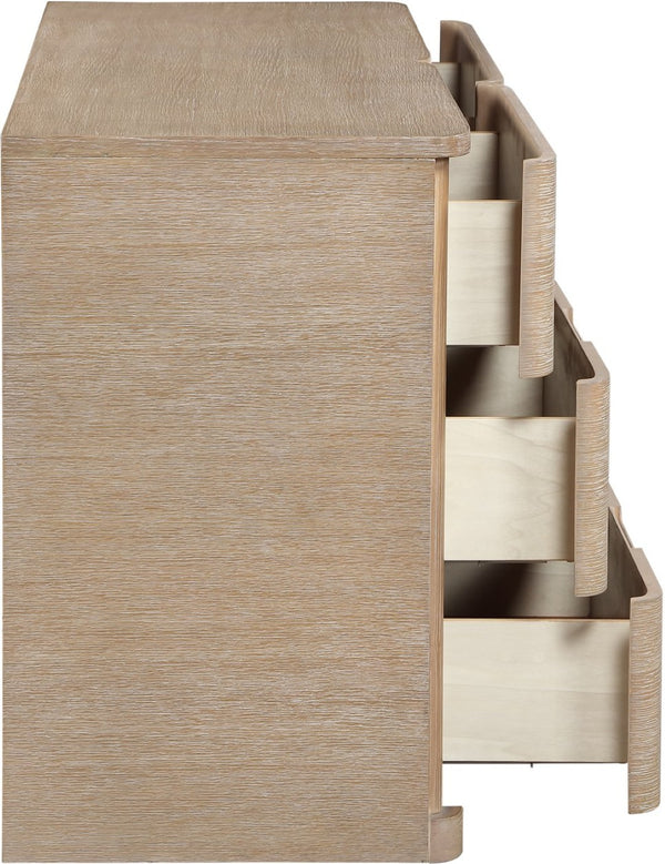 Meridian Furniture Caswell Art Deco Oak Veneer Six Drawer Dresser with Curved Fronts and Soft Close Drawers Natural B1203-D