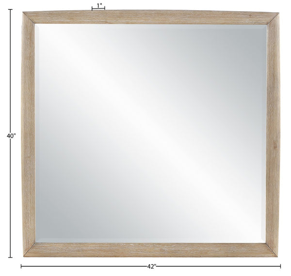 Meridian Furniture Caswell Art Deco Oak Veneer Wall Mirror with Rich Grain Finish for Bedroom Elegance Natural B1203-M