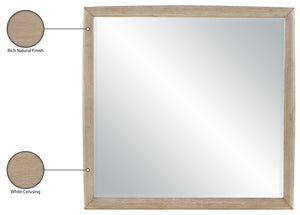 Meridian Furniture Caswell Art Deco Oak Veneer Wall Mirror with Rich Grain Finish for Bedroom Elegance Natural B1203-M