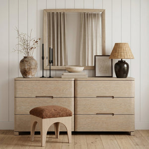 Meridian Furniture Caswell Art Deco Oak Veneer Wall Mirror with Rich Grain Finish for Bedroom Elegance Natural B1203-M