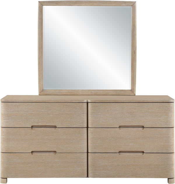 Meridian Furniture Caswell Art Deco Oak Veneer Wall Mirror with Rich Grain Finish for Bedroom Elegance Natural B1203-M