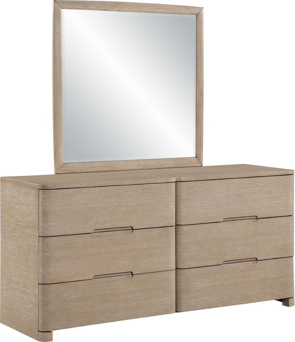 Meridian Furniture Caswell Art Deco Oak Veneer Wall Mirror with Rich Grain Finish for Bedroom Elegance Natural B1203-M