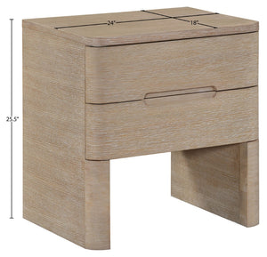 Meridian Furniture Caswell Art Deco Oak Veneer Nightstand with Cerused Grain and Soft Close Drawers for Bedroom Natural B1203-NS
