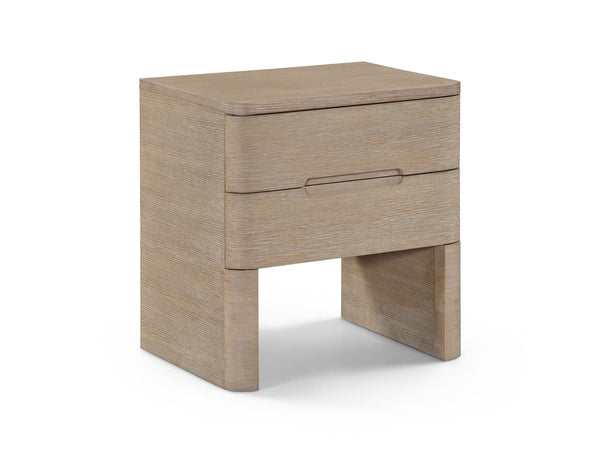 Meridian Furniture Caswell Art Deco Oak Veneer Nightstand with Cerused Grain and Soft Close Drawers for Bedroom Natural B1203-NS