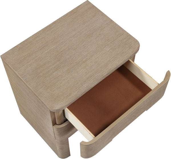 Meridian Furniture Caswell Art Deco Oak Veneer Nightstand with Cerused Grain and Soft Close Drawers for Bedroom Natural B1203-NS