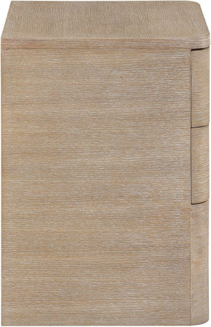 Meridian Furniture Caswell Art Deco Oak Veneer Nightstand with Cerused Grain and Soft Close Drawers for Bedroom Natural B1203-NS