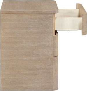 Meridian Furniture Caswell Art Deco Oak Veneer Nightstand with Cerused Grain and Soft Close Drawers for Bedroom Natural B1203-NS