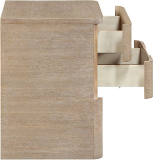 Meridian Furniture Caswell Art Deco Oak Veneer Nightstand with Cerused Grain and Soft Close Drawers for Bedroom Natural B1203-NS