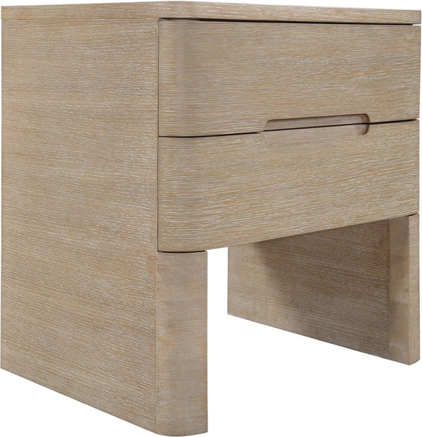 Meridian Furniture Caswell Art Deco Oak Veneer Nightstand with Cerused Grain and Soft Close Drawers for Bedroom Natural B1203-NS