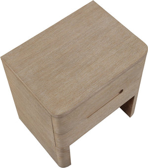 Meridian Furniture Caswell Art Deco Oak Veneer Nightstand with Cerused Grain and Soft Close Drawers for Bedroom Natural B1203-NS