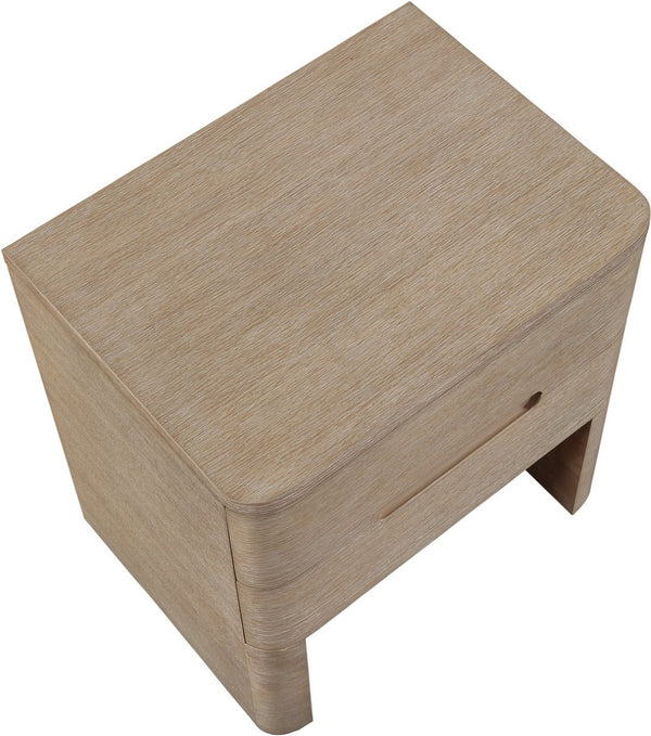 Meridian Furniture Caswell Art Deco Oak Veneer Nightstand with Cerused Grain and Soft Close Drawers for Bedroom Natural B1203-NS
