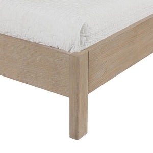 Meridian Furniture Caswell Art Deco King Platform Bed Vegan Leather Curved Headboard and Oak Veneer Wood Frame Natural B1203Tan-K