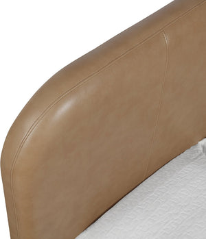 Meridian Furniture Caswell Art Deco King Platform Bed Vegan Leather Curved Headboard and Oak Veneer Wood Frame Natural B1203Tan-K