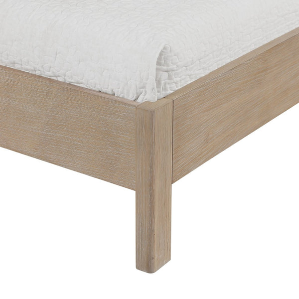 Meridian Furniture Caswell Queen Bed Curved Vegan Leather Headboard and Oak Veneer Art Deco Bedroom Style Natural B1203Tan-Q