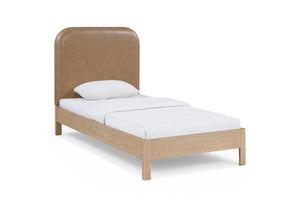 Meridian Furniture Caswell Twin Bed Vegan Leather Upholstered Art Deco Wood Veneer Frame for Modern Bedroom Style Natural B1203Tan-T