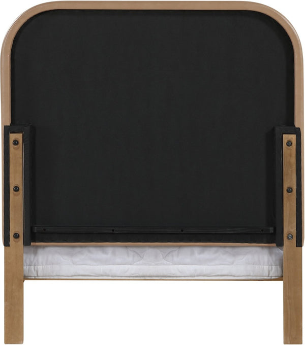 Meridian Furniture Caswell Twin Bed Vegan Leather Upholstered Art Deco Wood Veneer Frame for Modern Bedroom Style Natural B1203Tan-T