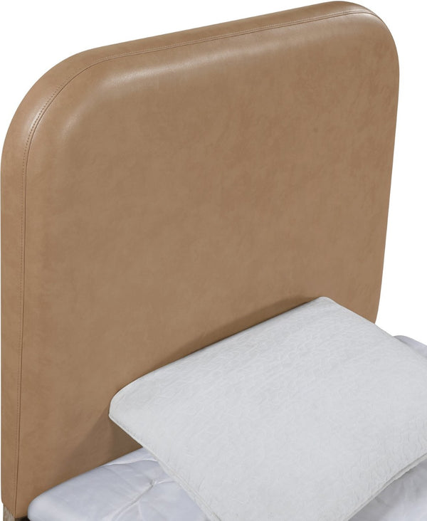 Meridian Furniture Caswell Twin Bed Vegan Leather Upholstered Art Deco Wood Veneer Frame for Modern Bedroom Style Natural B1203Tan-T