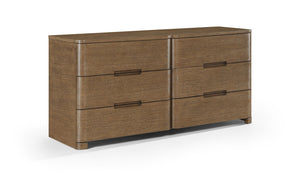 Meridian Furniture Caswell Art Deco Oak Veneer Six Drawer Dresser with Curved Fronts and Soft Close Drawers Brown B1204-D