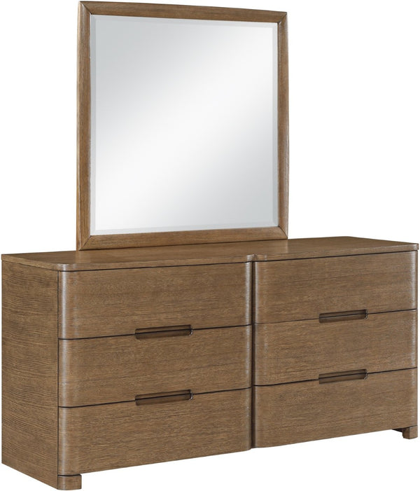 Meridian Furniture Caswell Art Deco Oak Veneer Six Drawer Dresser with Curved Fronts and Soft Close Drawers Brown B1204-D