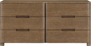Meridian Furniture Caswell Art Deco Oak Veneer Six Drawer Dresser with Curved Fronts and Soft Close Drawers Brown B1204-D