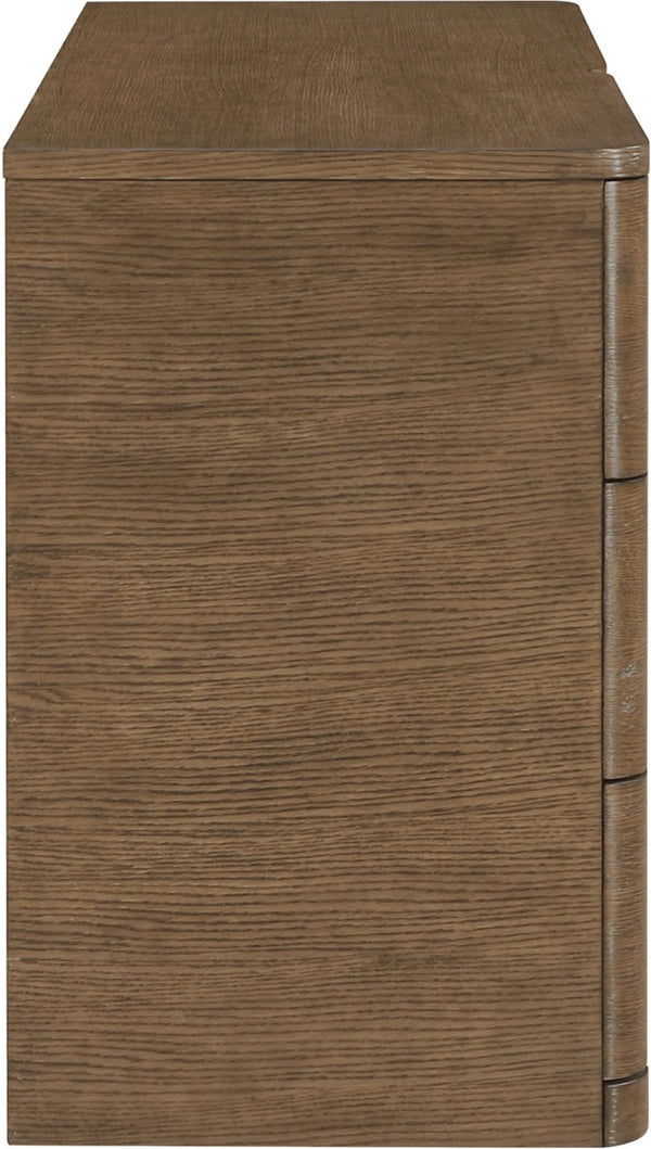 Meridian Furniture Caswell Art Deco Oak Veneer Six Drawer Dresser with Curved Fronts and Soft Close Drawers Brown B1204-D