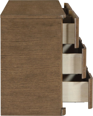 Meridian Furniture Caswell Art Deco Oak Veneer Six Drawer Dresser with Curved Fronts and Soft Close Drawers Brown B1204-D