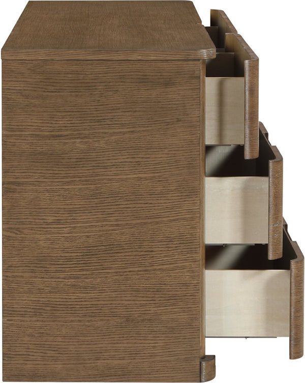 Meridian Furniture Caswell Art Deco Oak Veneer Six Drawer Dresser with Curved Fronts and Soft Close Drawers Brown B1204-D