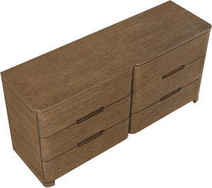Meridian Furniture Caswell Art Deco Oak Veneer Six Drawer Dresser with Curved Fronts and Soft Close Drawers Brown B1204-D