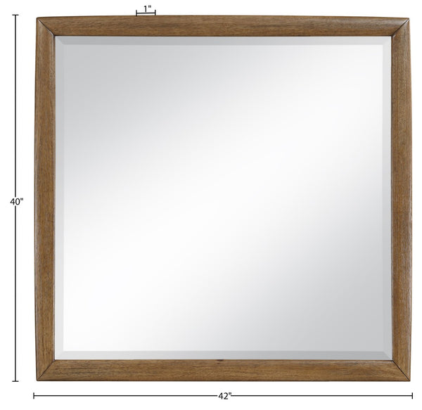 Meridian Furniture Caswell Art Deco Oak Veneer Wall Mirror with Rich Grain Finish for Bedroom Elegance Brown B1204-M