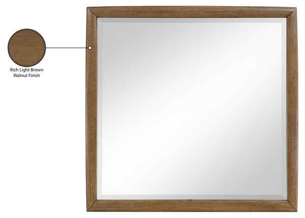 Meridian Furniture Caswell Art Deco Oak Veneer Wall Mirror with Rich Grain Finish for Bedroom Elegance Brown B1204-M