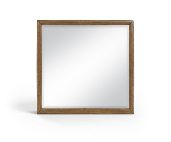 Meridian Furniture Caswell Art Deco Oak Veneer Wall Mirror with Rich Grain Finish for Bedroom Elegance Brown B1204-M