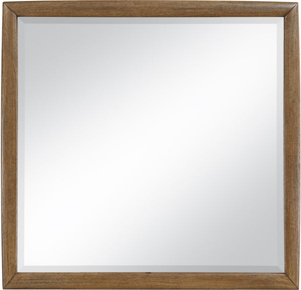 Meridian Furniture Caswell Art Deco Oak Veneer Wall Mirror with Rich Grain Finish for Bedroom Elegance Brown B1204-M