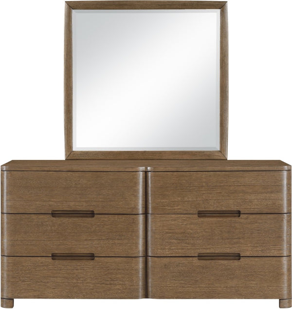 Meridian Furniture Caswell Art Deco Oak Veneer Wall Mirror with Rich Grain Finish for Bedroom Elegance Brown B1204-M