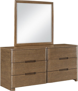 Meridian Furniture Caswell Art Deco Oak Veneer Wall Mirror with Rich Grain Finish for Bedroom Elegance Brown B1204-M