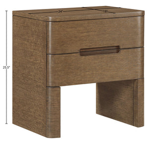 Meridian Furniture Caswell Art Deco Oak Veneer Nightstand with Cerused Grain and Soft Close Drawers for Bedroom Brown B1204-NS