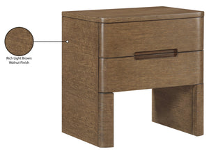 Meridian Furniture Caswell Art Deco Oak Veneer Nightstand with Cerused Grain and Soft Close Drawers for Bedroom Brown B1204-NS