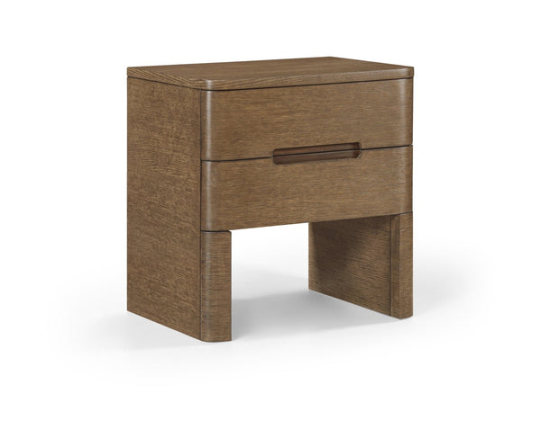 Meridian Furniture Caswell Art Deco Oak Veneer Nightstand with Cerused Grain and Soft Close Drawers for Bedroom Brown B1204-NS
