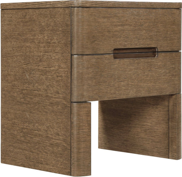Meridian Furniture Caswell Art Deco Oak Veneer Nightstand with Cerused Grain and Soft Close Drawers for Bedroom Brown B1204-NS